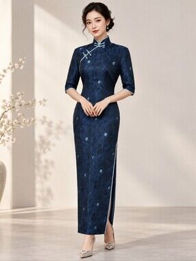 EUC women's cheongsam Qipao, evening/party maxi dress,  S, Blue